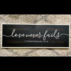 SOLD “Love Never Fails” Wood sign for home/wedding